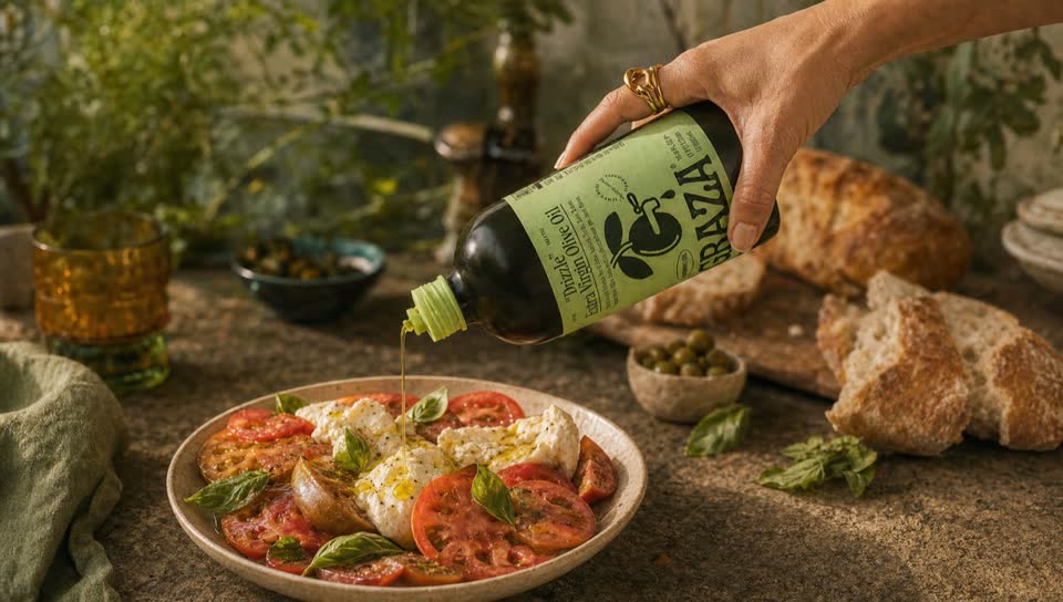 Campaign image: Drizzle poured over a tomato salad